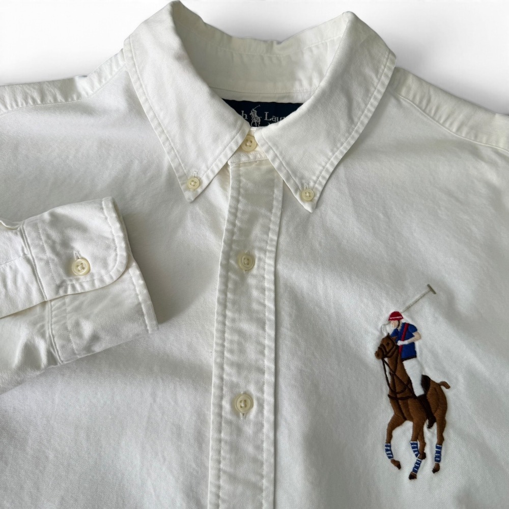 Polo Ralph Lauren Classic Fit Big Pony Oxford Shirt Men L Long Sleeve Cotton